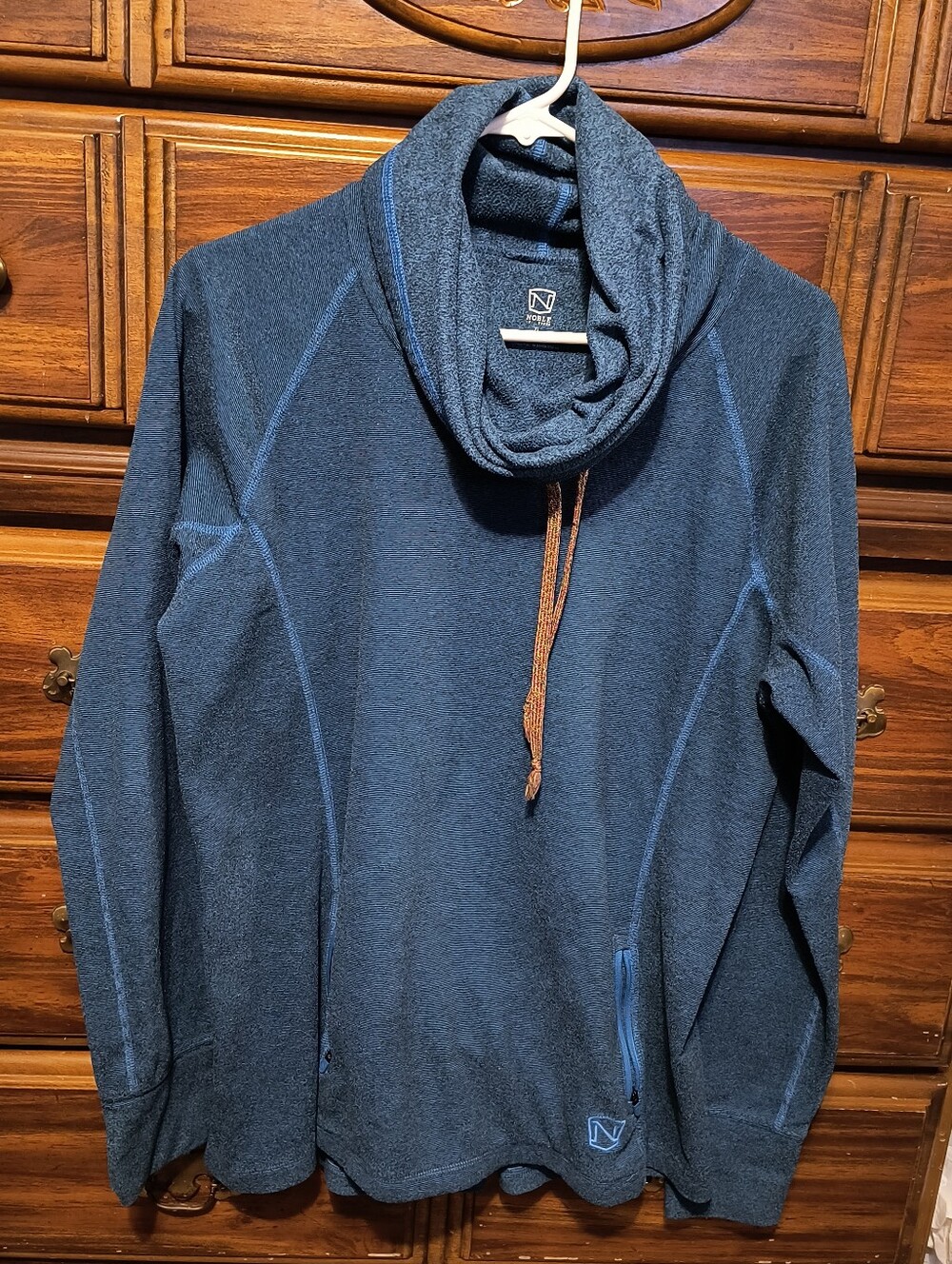 Noble Outfitters Women's Funnel Cowl Neck Pullover Sweater with Drawcord